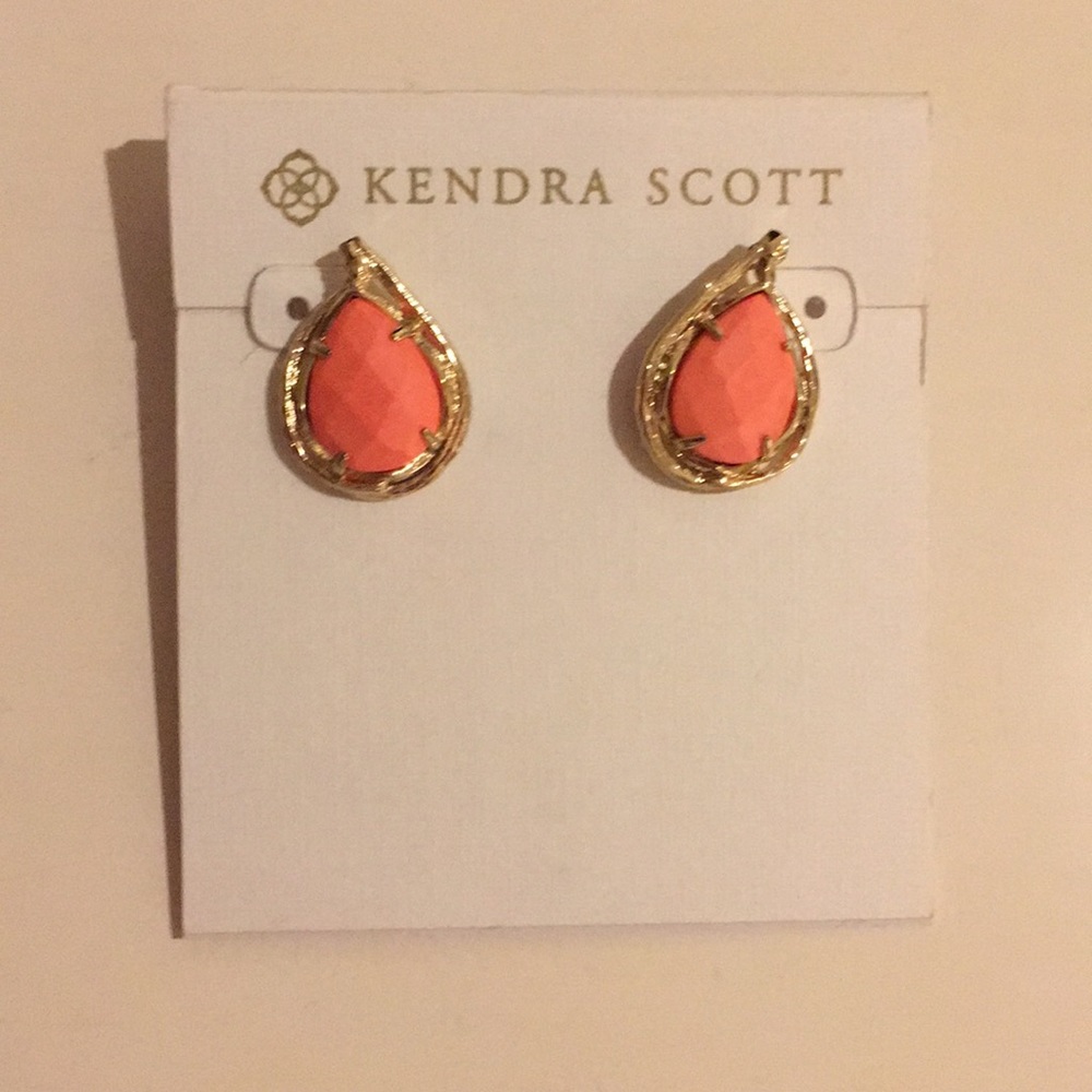 Kendra Scott gold and coral colored earrings